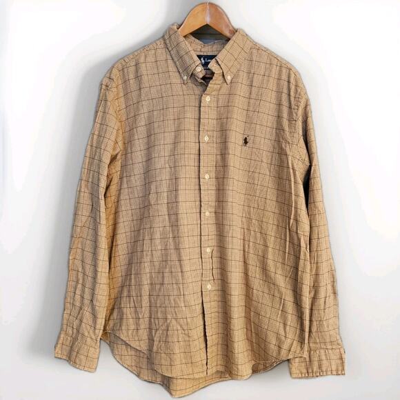 Ralph Lauren men’s button down Flannel shirt Classic fit size XLARGE Tan Brown - Picture 1 of 9